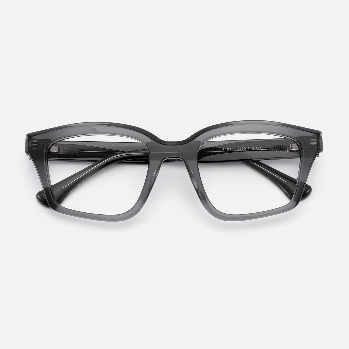 Tessa smoke gray acetate eyeglasses, rear detail