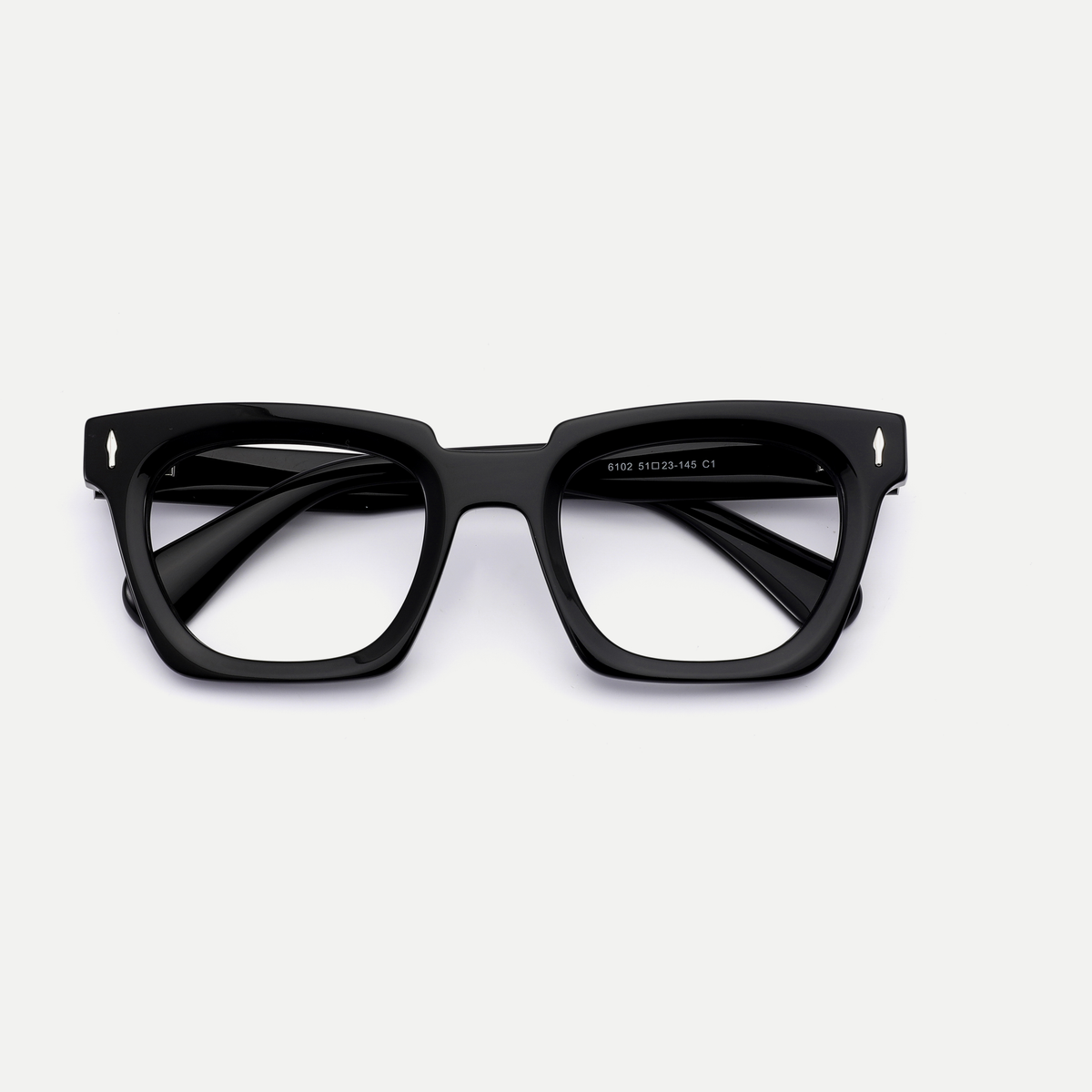 Greta black acetate eyeglasses, rear detail