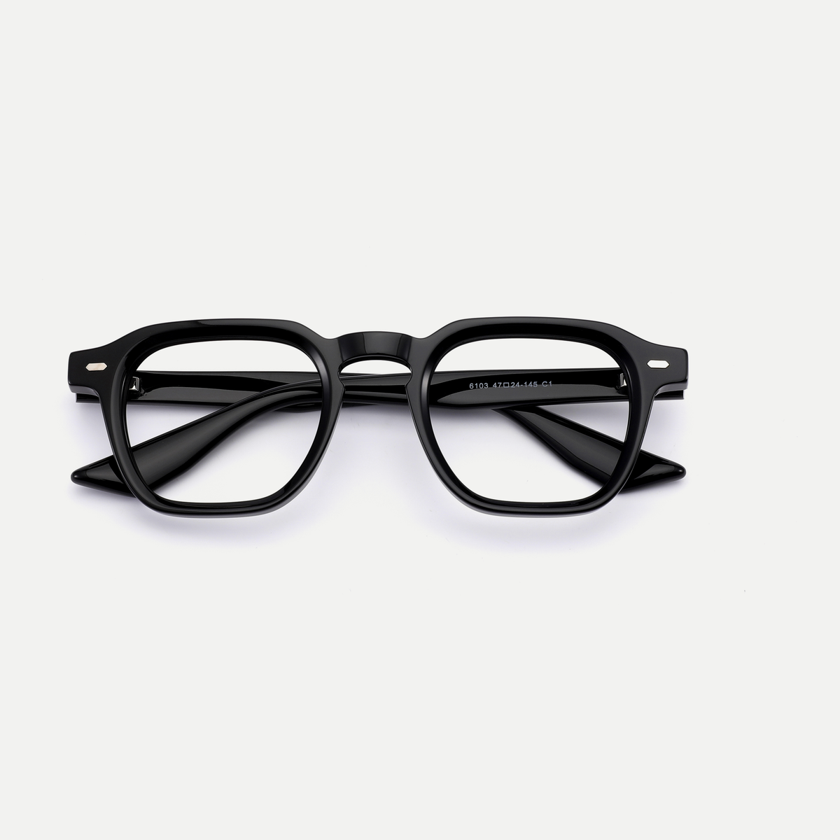 Nina black acetate eyeglasses, inner temple detail