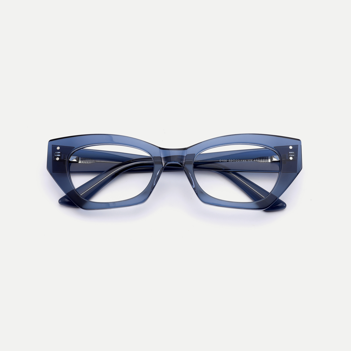 Viola slate blue acetate eyeglasses, inner temple detail