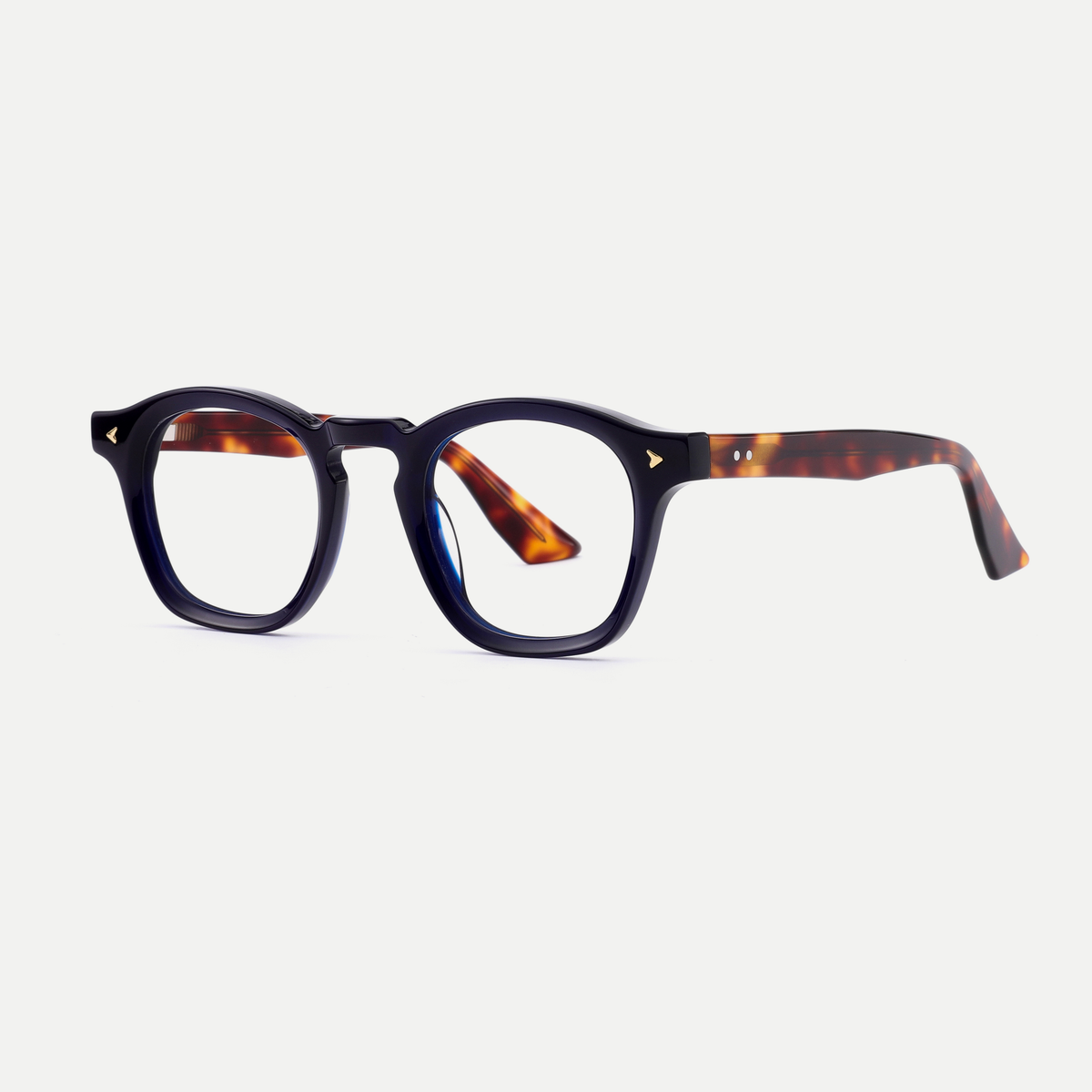 Sylvie navy blue acetate eyeglasses, angled view