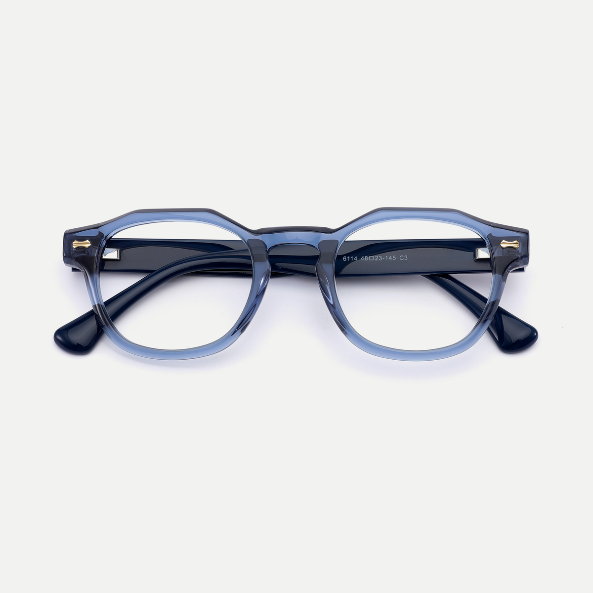 Alma crystal blue acetate eyeglasses, inner temple detail