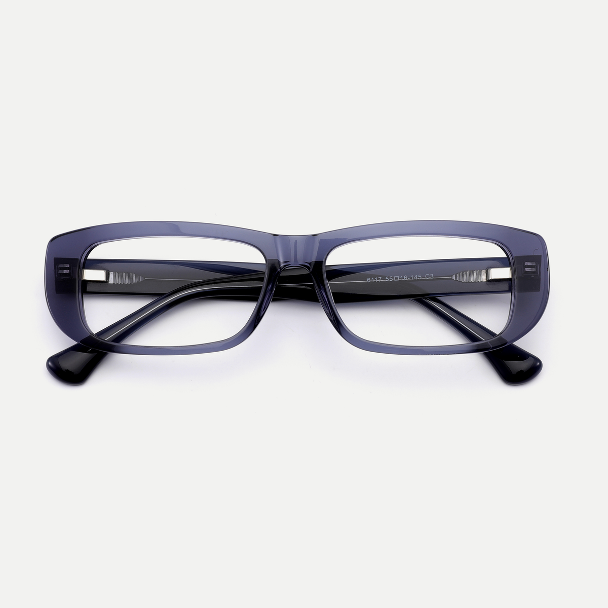 Mabel smoke blue acetate eyeglasses, inner temple detail