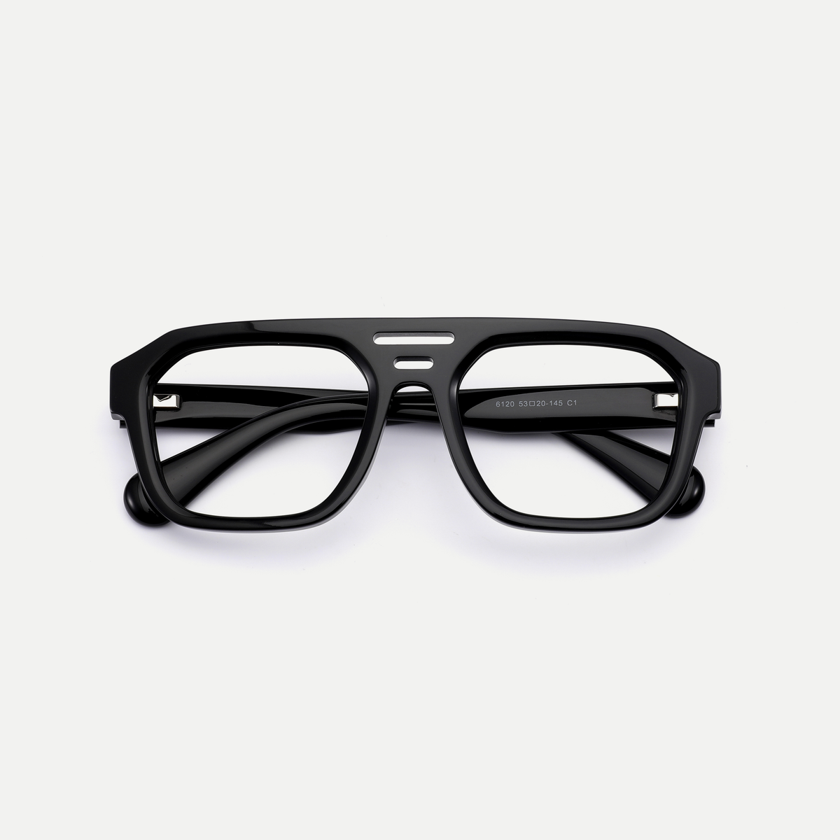 Petra black acetate eyeglasses, inner temple detail