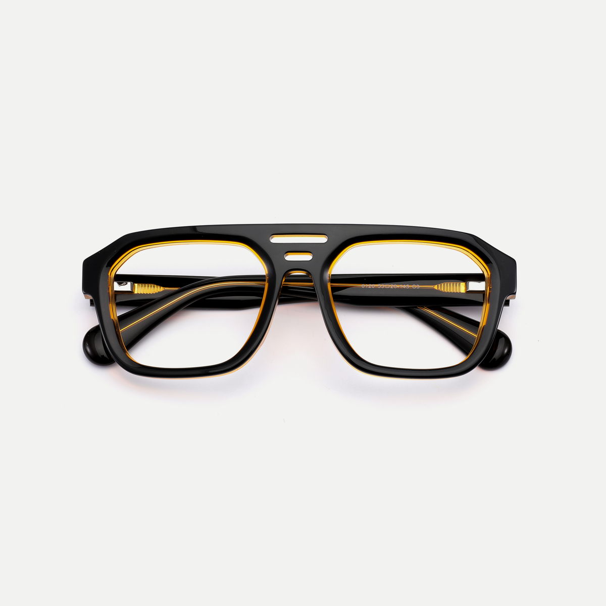 Petra black / amber acetate eyeglasses, inner temple detail
