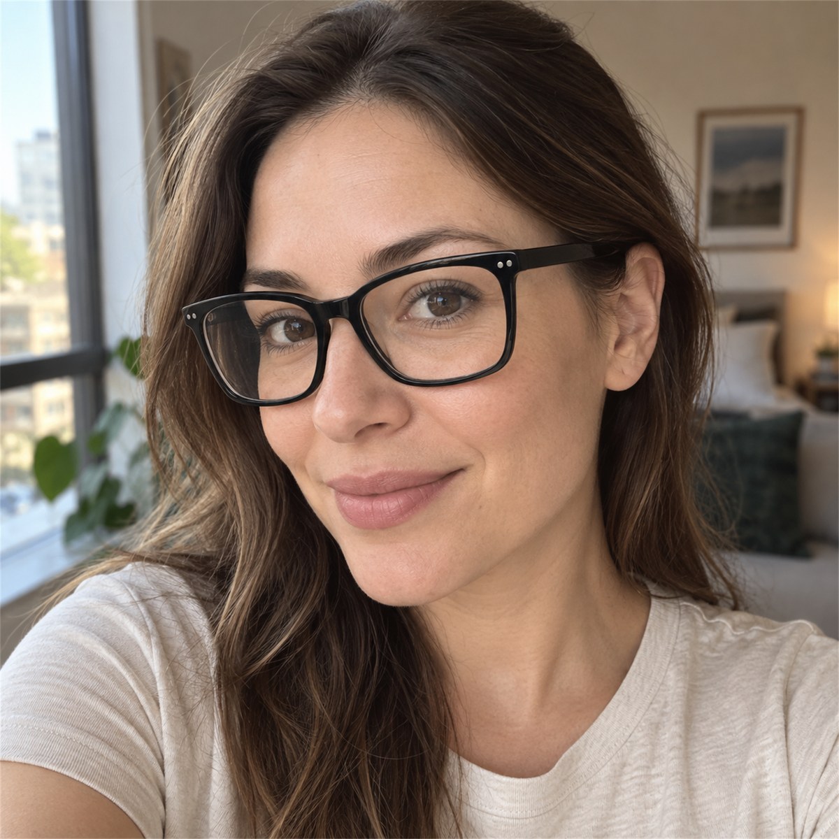 Beatrice black acetate eyeglasses, lifestyle wearing photo