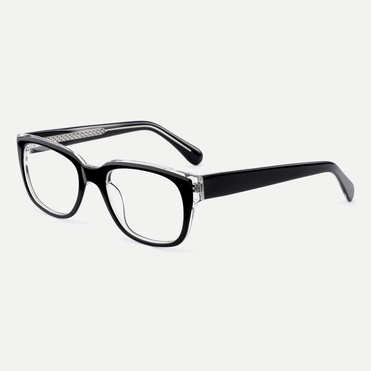Celeste black / crystal clear acetate eyeglasses, angled view