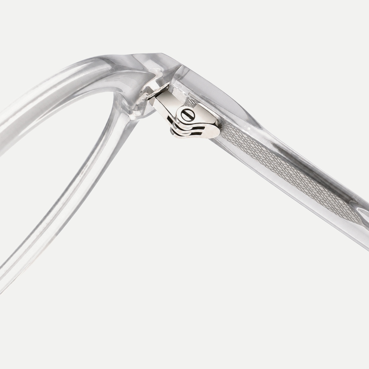 Laurel crystal clear eyeglasses, inner hinge detail