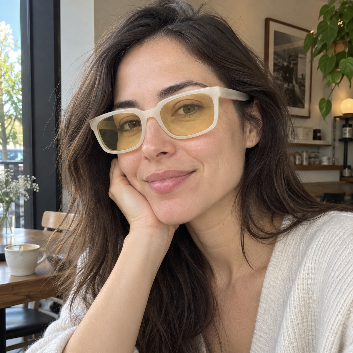 Seren ivory / yellow sunglasses, lifestyle view