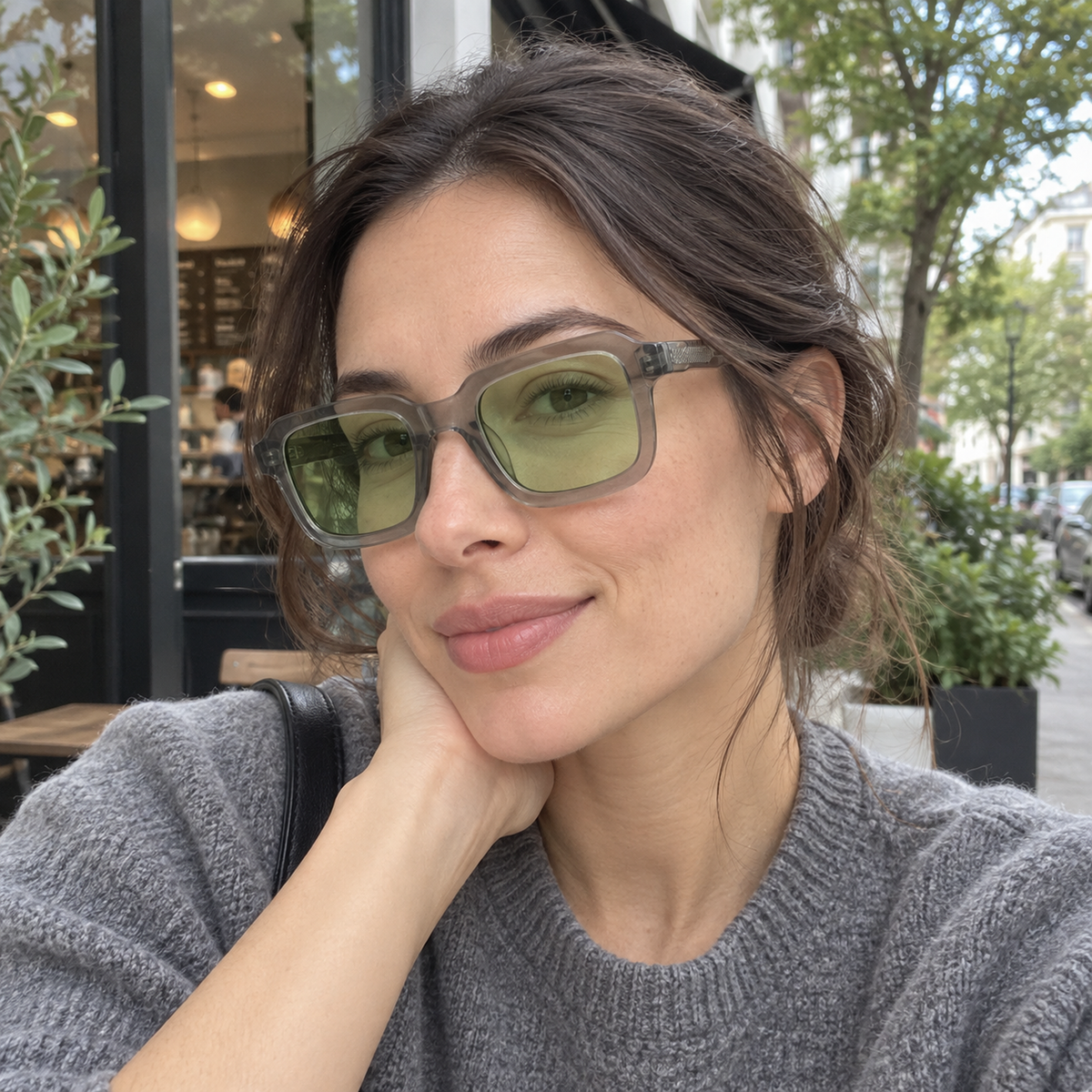 Wren crystal gray / light green sunglasses, lifestyle view