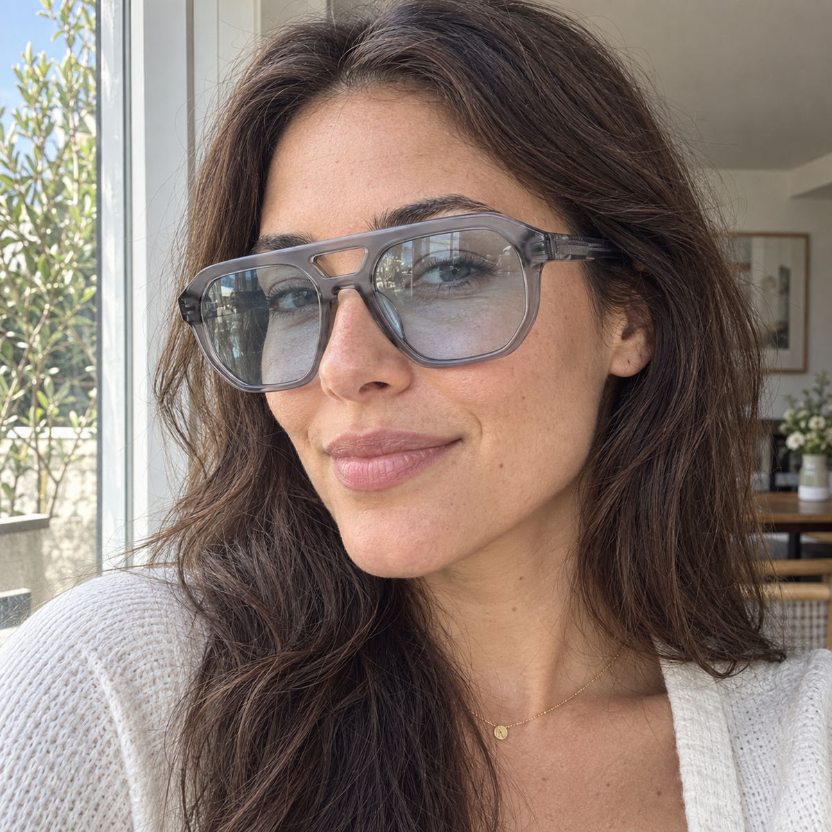 Morgan crystal gray / ice blue sunglasses, lifestyle view
