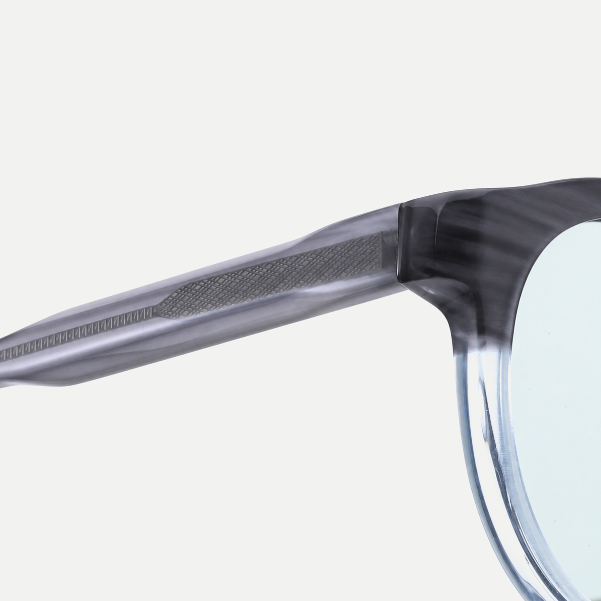 Dahlia blue gray fade / ice blue sunglasses, frame detail
