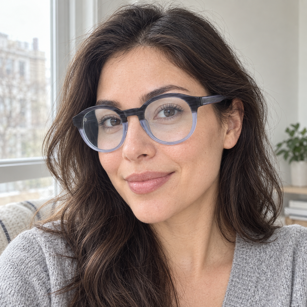 Dahlia blue gray fade / ice blue sunglasses, lifestyle view