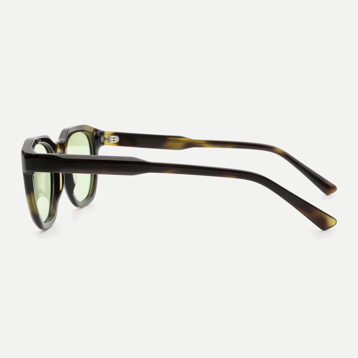 Aspen dark tortoise / light green sunglasses, 90-degree side view