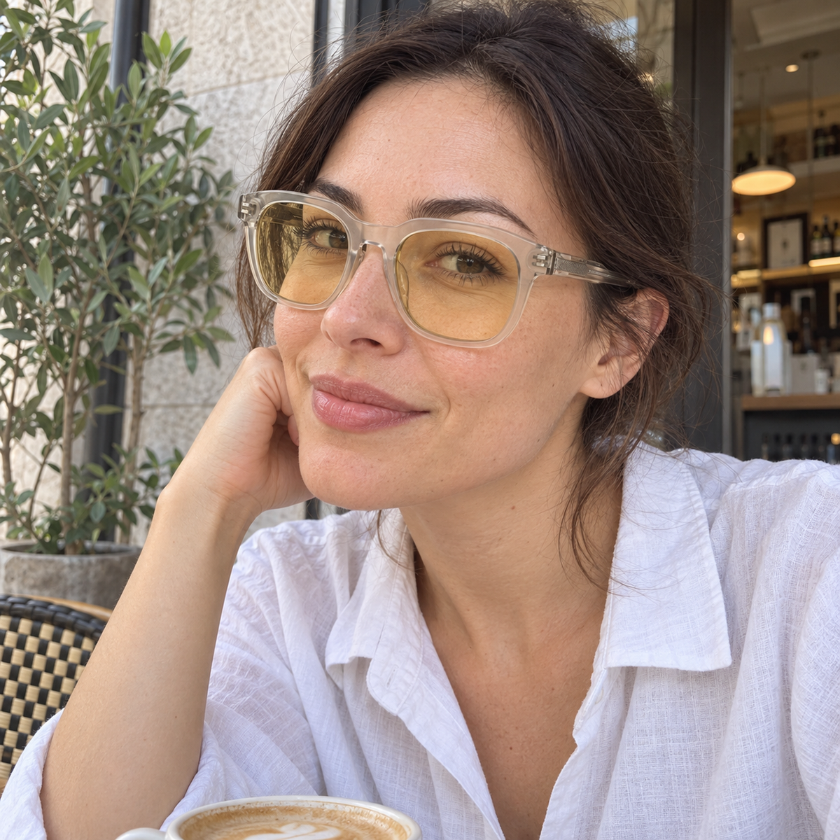 Aspen crystal champagne / yellow sunglasses, lifestyle view
