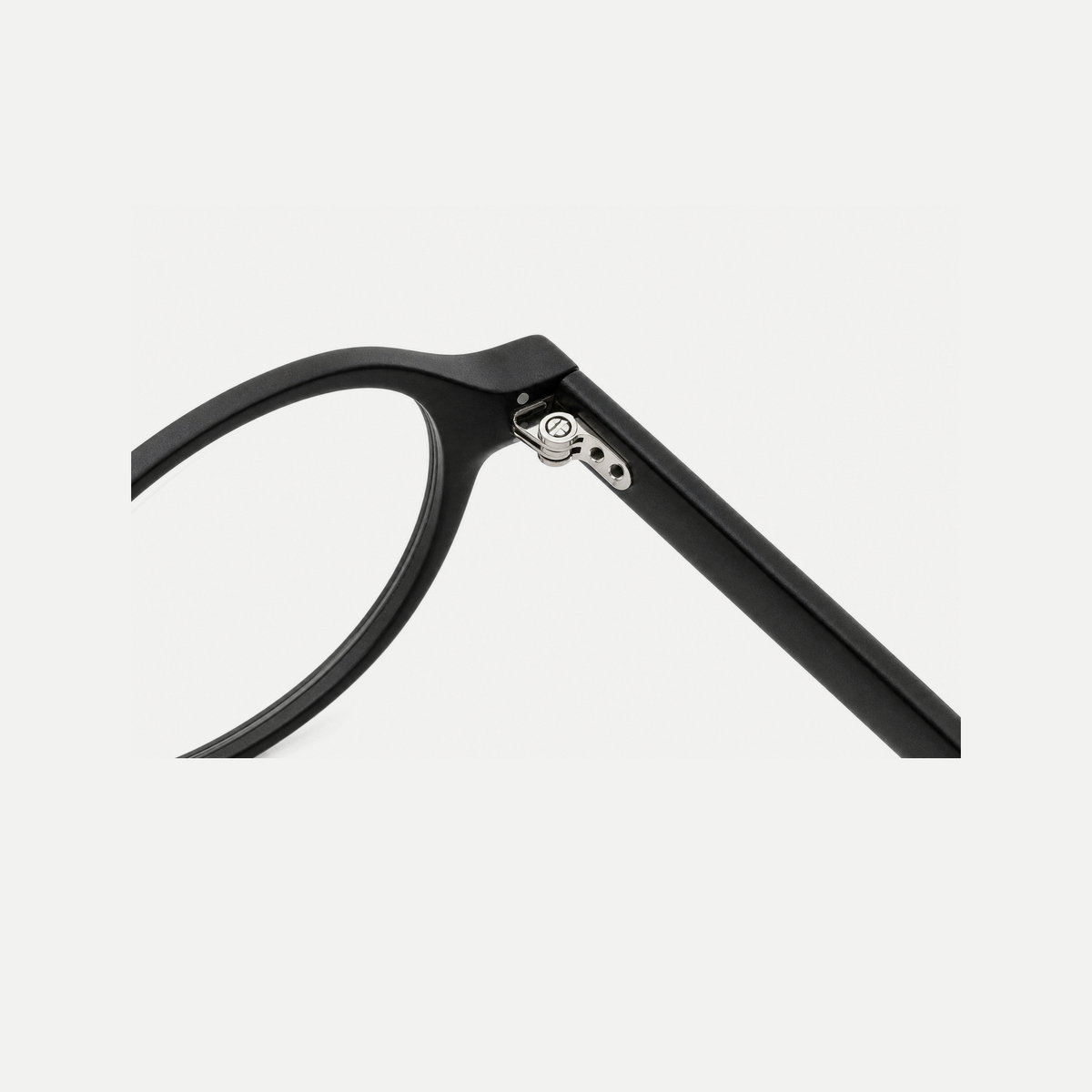 Marlow matte black acetate glasses, hinge detail