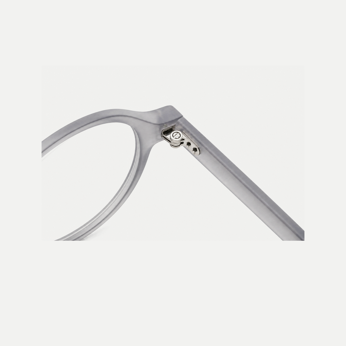 Marlow frost gray acetate glasses, hinge detail
