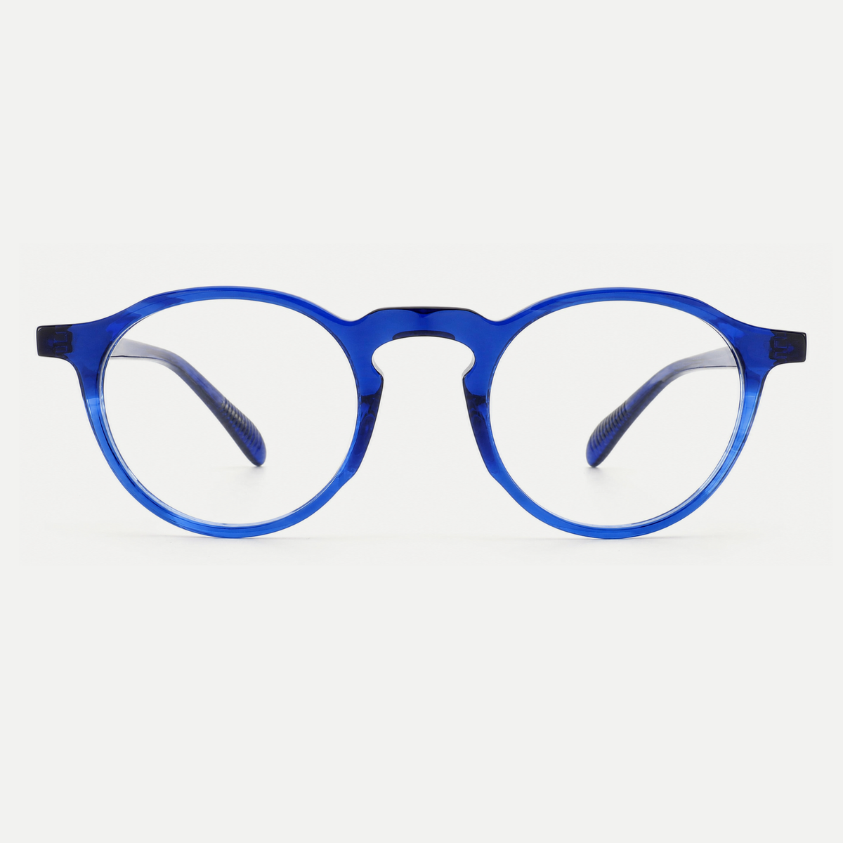 Clara blue acetate glasses, front view