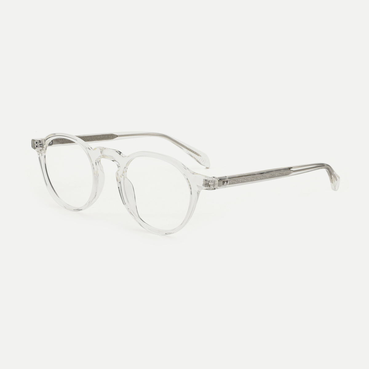 Clara crystal clear acetate glasses, angled view