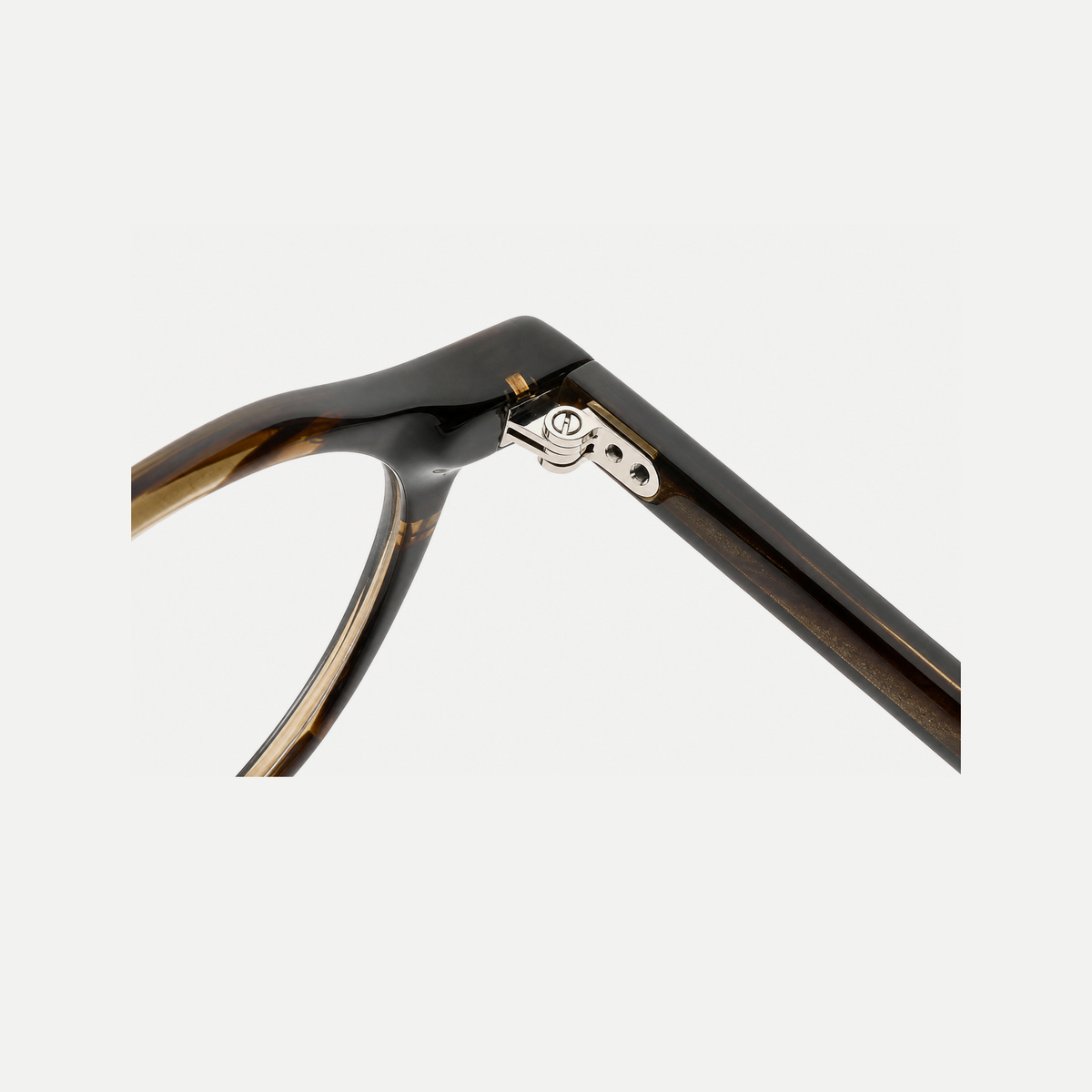 Clara tortoise brown acetate glasses, hinge detail