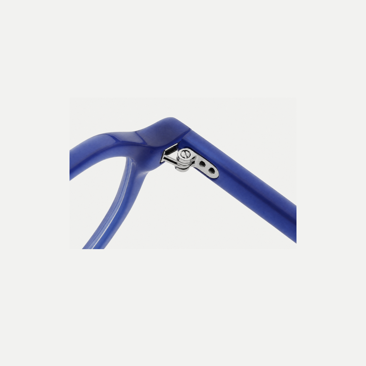 Audrey blue acetate glasses, hinge detail