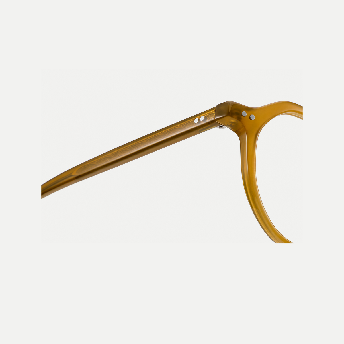 Hazel honey amber acetate glasses, temple detail