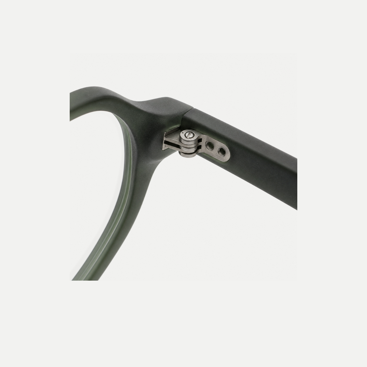 Vivian olive green acetate glasses, hinge detail