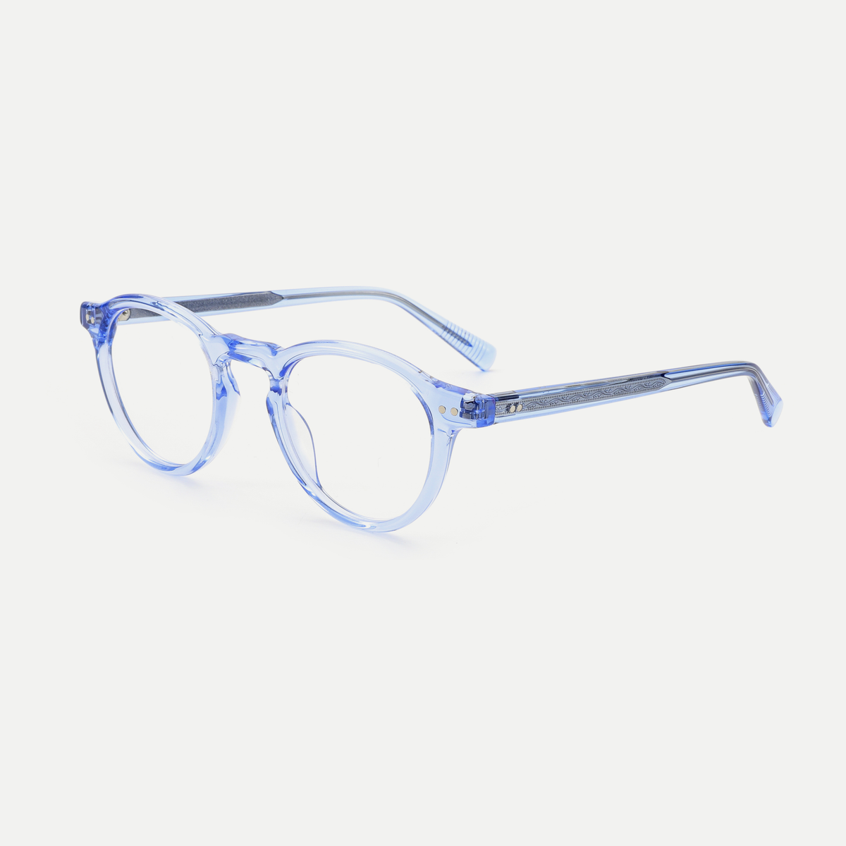 Camille light blue acetate glasses, angled view