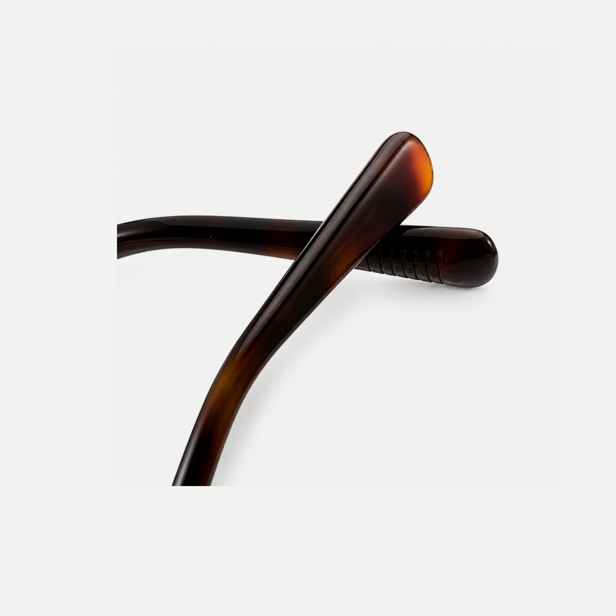 Camille tortoise brown acetate glasses, temple tips detail