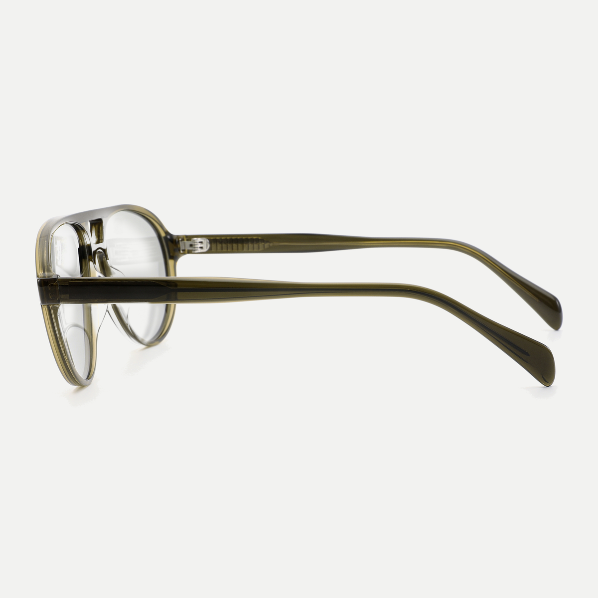 Elise crystal olive eyeglasses, 90-degree side view