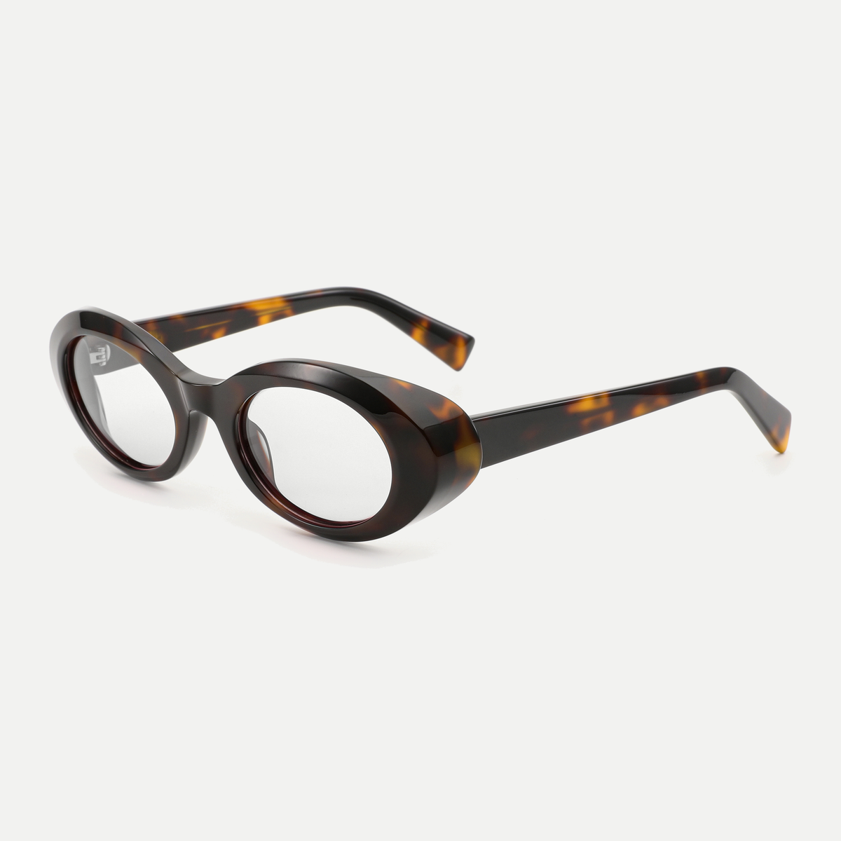 Iris amber tortoise eyeglasses, 45-degree view