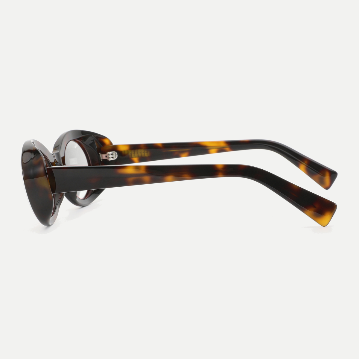 Iris amber tortoise eyeglasses, 90-degree side view