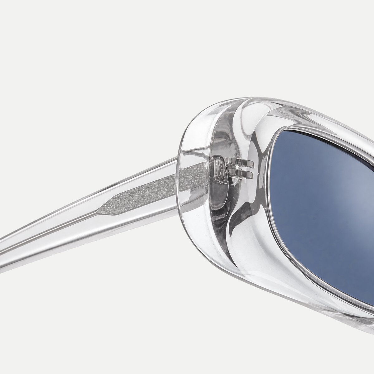 Jade crystal clear / slate blue sunglasses, frame detail