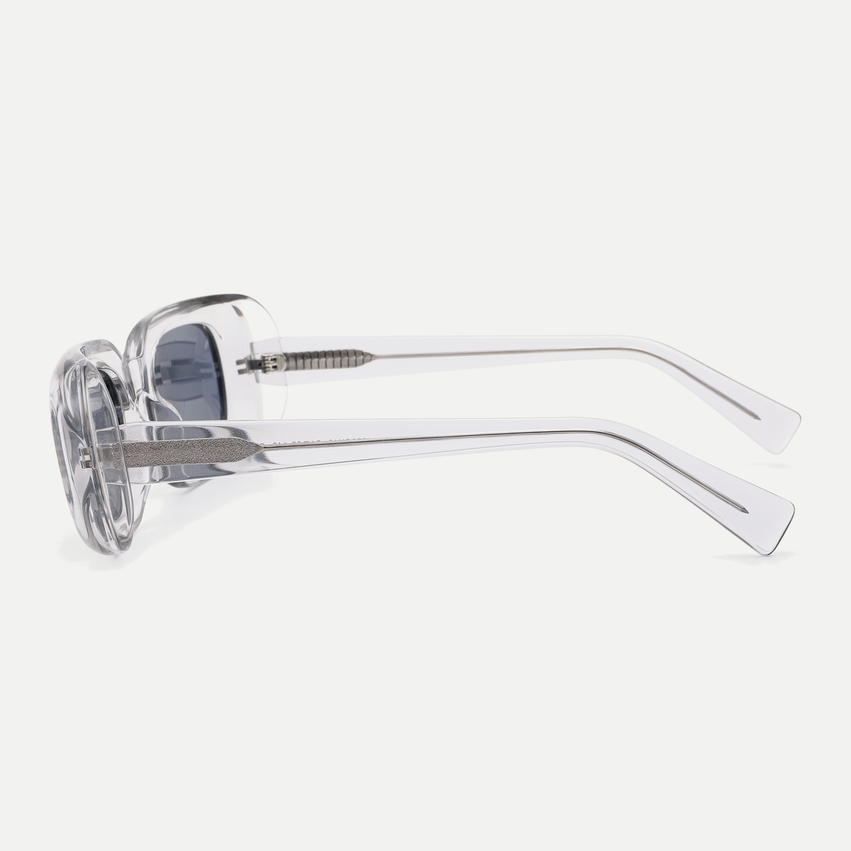 Jade crystal clear / slate blue sunglasses, 90-degree side view