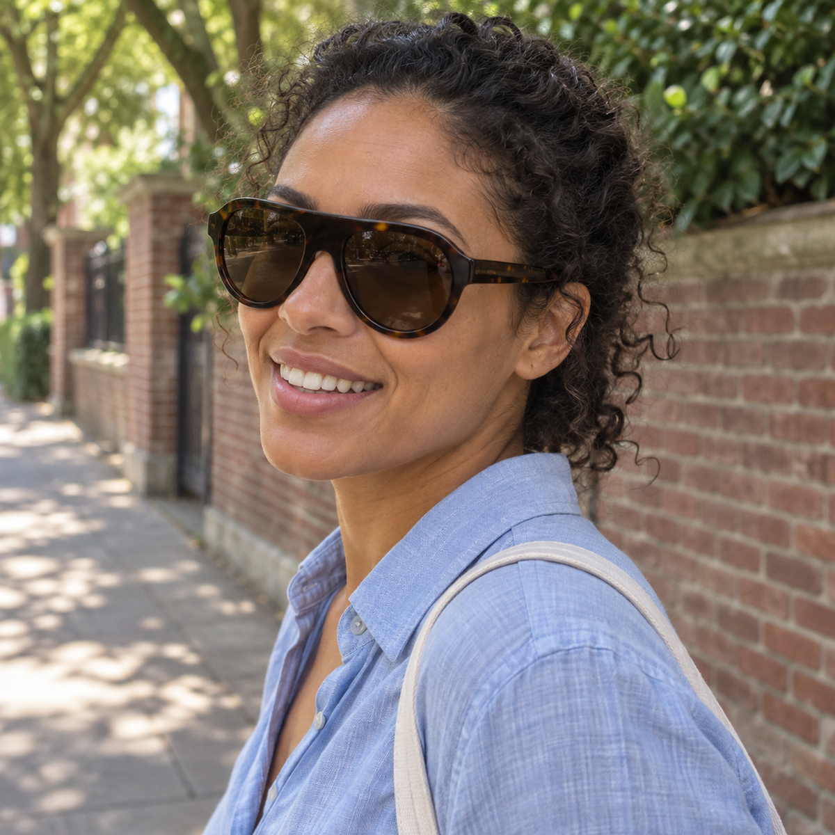 Harper amber tortoise / brown sunglasses, lifestyle view