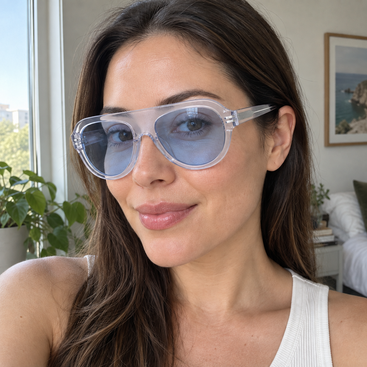 Harper crystal lilac / ice blue sunglasses, lifestyle view