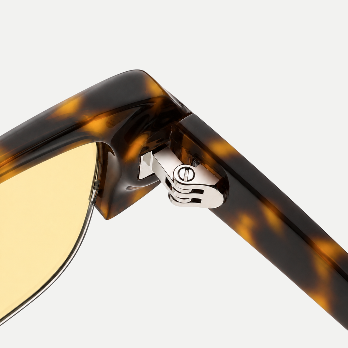 Raven amber tortoise / yellow sunglasses, frame detail
