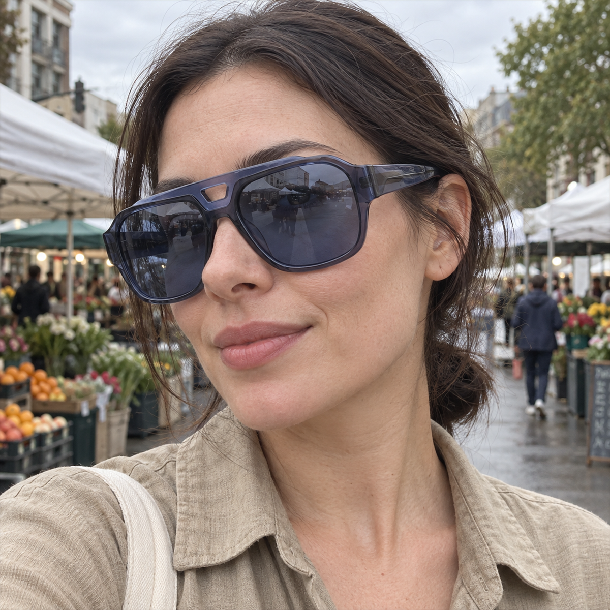 Phoenix crystal blue / slate blue sunglasses, lifestyle view