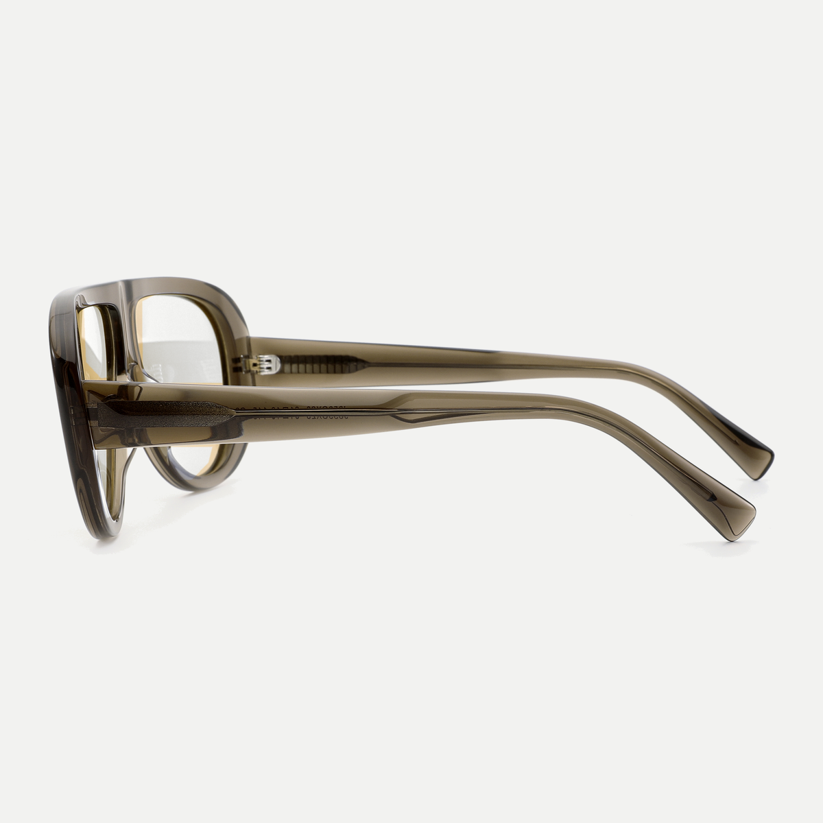 Mira crystal olive eyeglasses, 90-degree side view