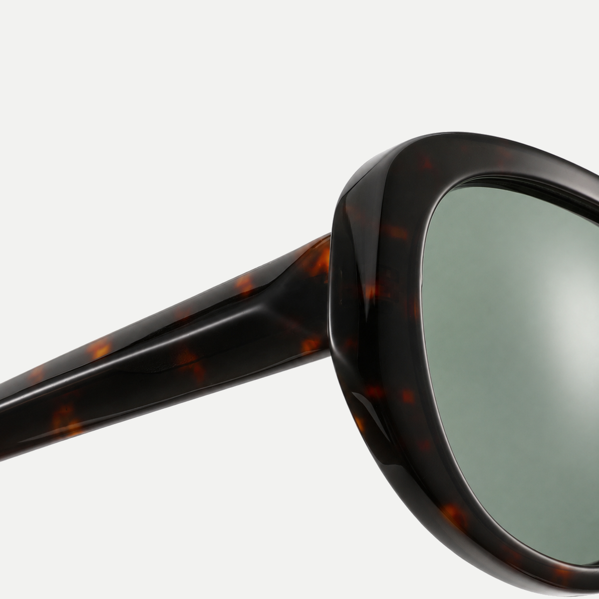 Eden dark tortoise / green sunglasses, frame detail