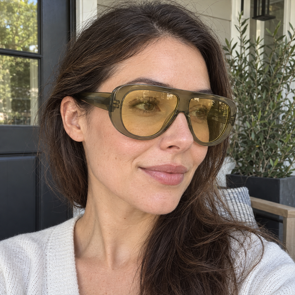 Eden crystal olive / yellow sunglasses, lifestyle view