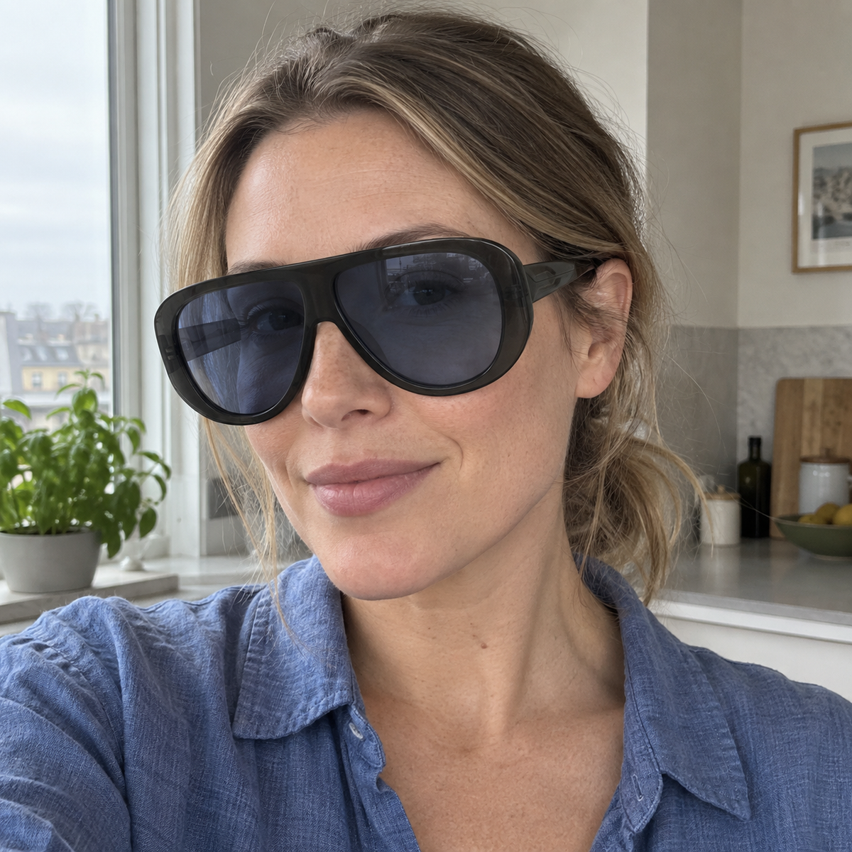 Eden crystal smoke / slate blue sunglasses, lifestyle view