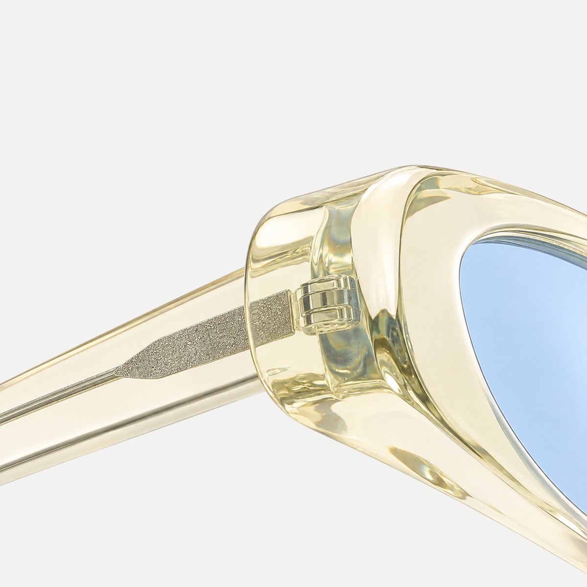 Nova crystal champagne / ice blue sunglasses, frame detail