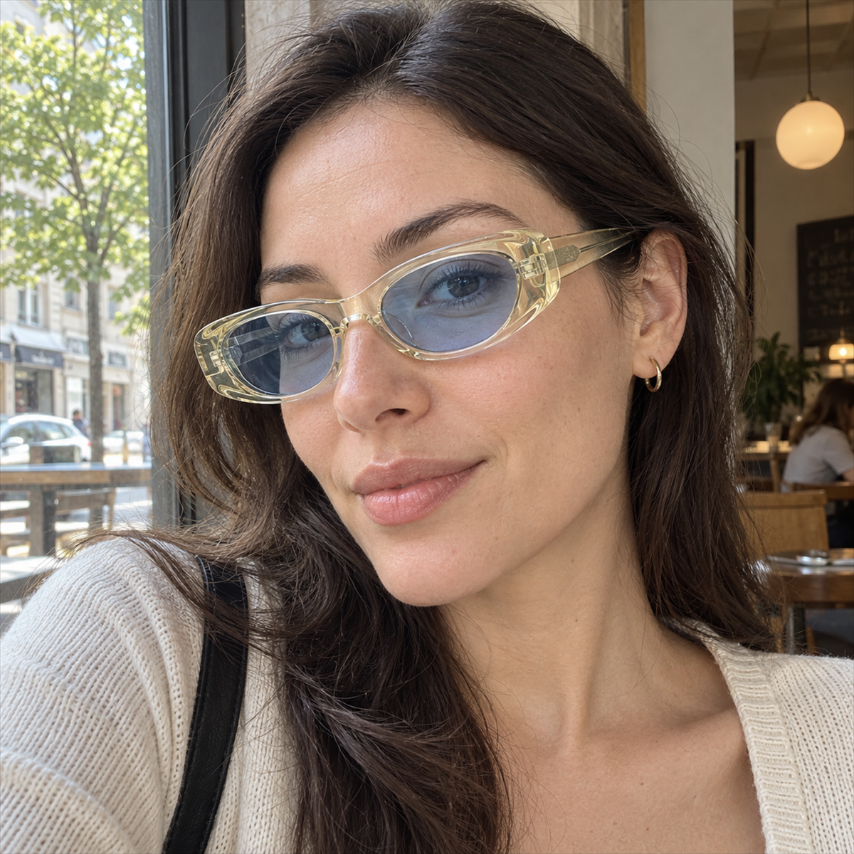 Nova crystal champagne / ice blue sunglasses, lifestyle view
