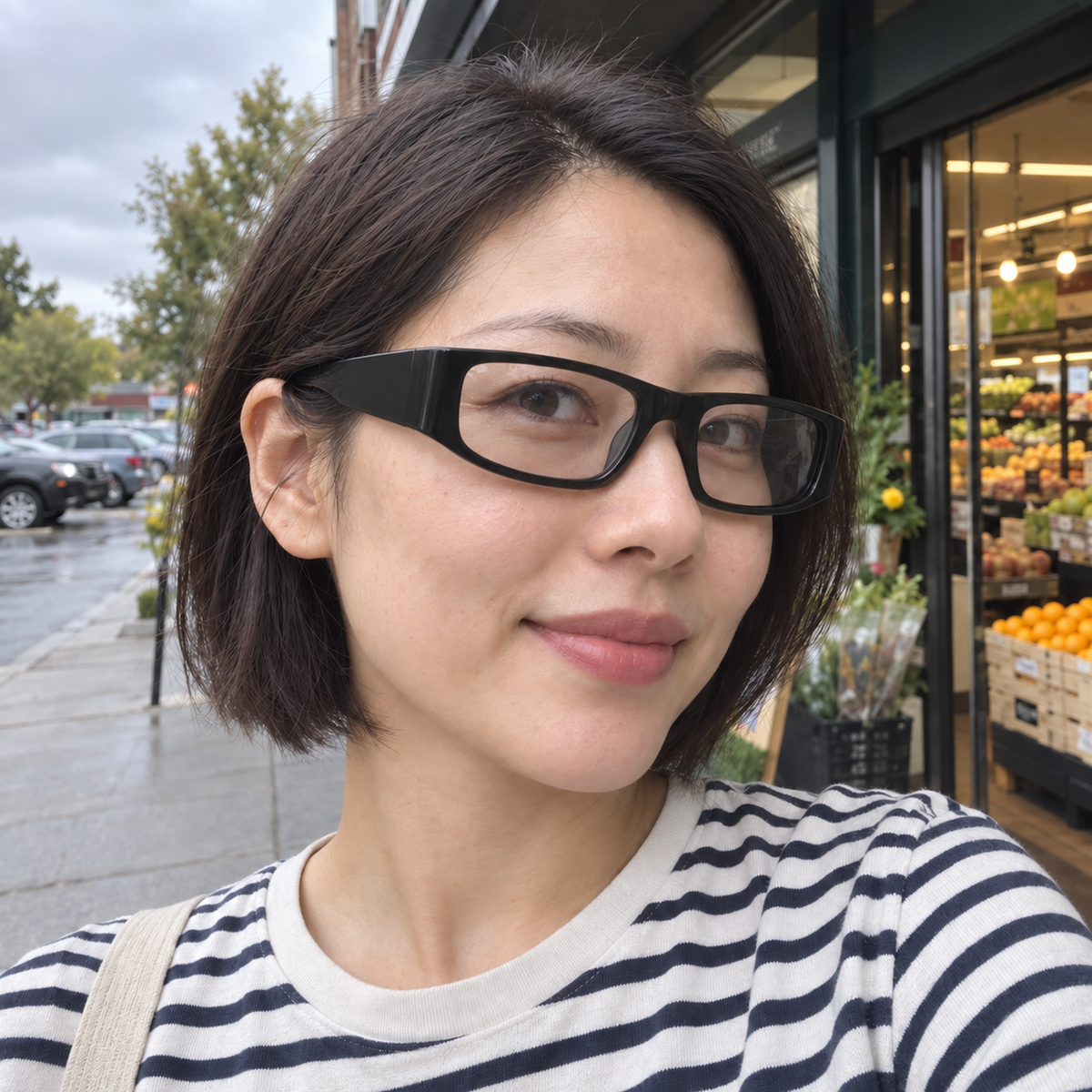 Flora onyx acetate eyeglasses, lifestyle wearing photo