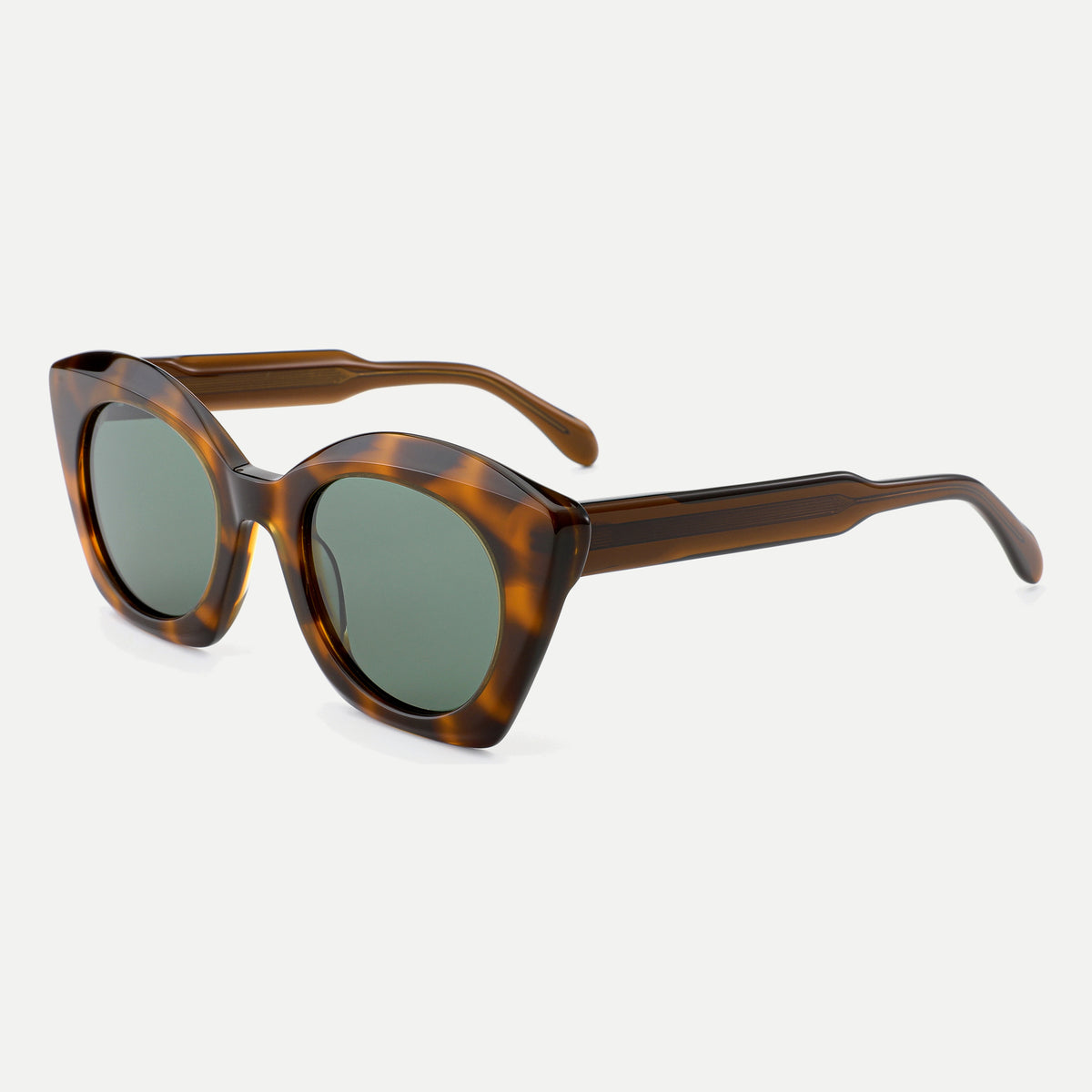 Amelie sunglasses - Amber Tortoise / Green - 45-degree view