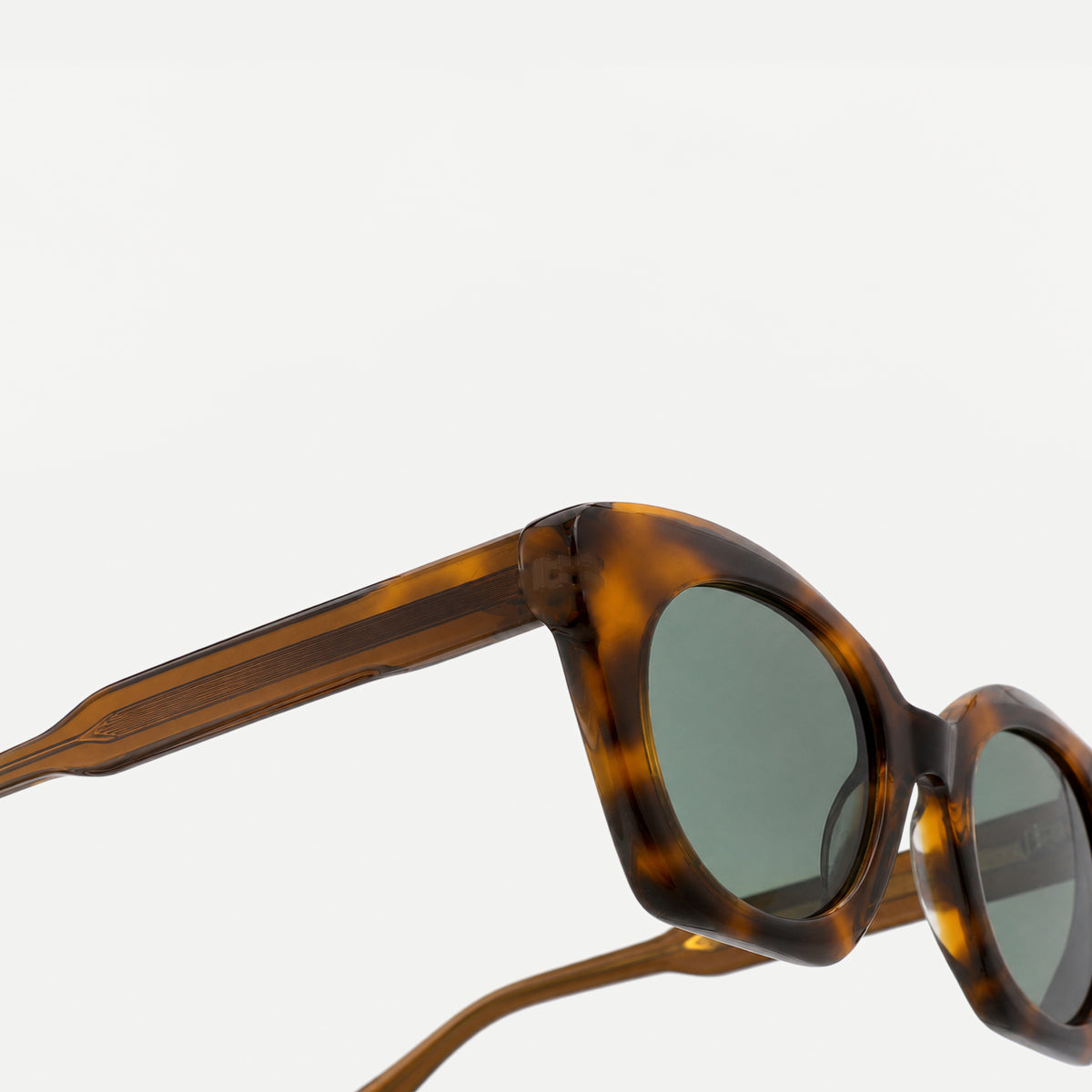 Amelie sunglasses - Amber Tortoise / Green - temple detail