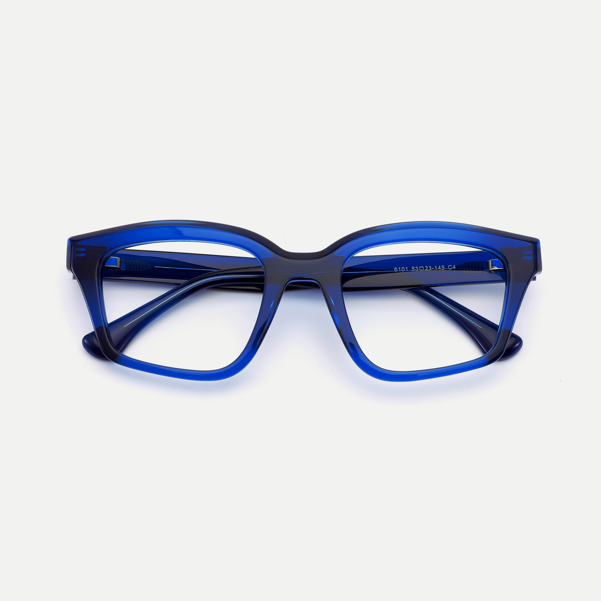 Tessa cobalt blue acetate eyeglasses, rear detail