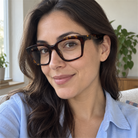 Tessa dark tortoise acetate eyeglasses, lifestyle wearing photo