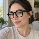 Nina black acetate eyeglasses, lifestyle wearing photo